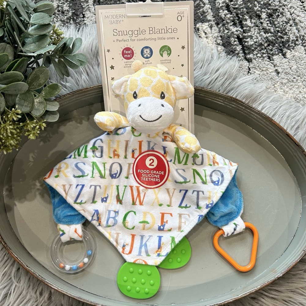 Modern Baby Giraffe Activity Blankie Lovey Plush Security Blanket 12" Rattle NEW